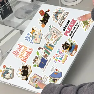 Cute cat reading stickers aesthetic waterproof vinyl laptop stickers for journal and DIY decoration