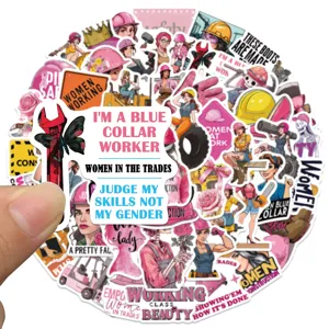 50pcs calcomanias impermeables mujeres trabajadoras de la construccion vinilo para casco.