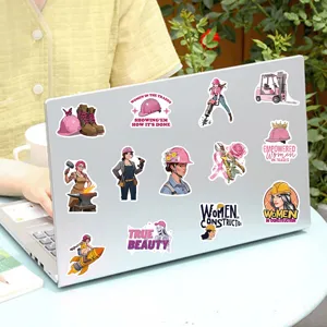 Pegatinas impermeables de casco de construccion de mujeres para portatil y maleta.