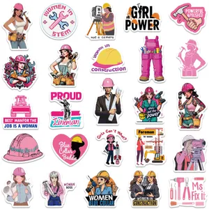 50pcs Pegatinas Mujeres en la Construccion Vinilo Impermeable Calcomanias para Casco