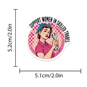 Pegatina impermeable mujer vintage herramienta oficio, detalle de tamaño para casco portátil
