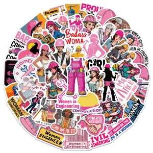 50pcs pegatinas impermeables mujer ingeniera rosa para casco portatil vinilos lindo