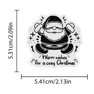 Detalle de la pegatina navideña de PET, diseño de Papá Noel en blanco y negro con medidas.