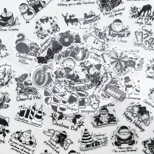 Pegatinas PET de Tema Navideño Estilo Tinta Negra Pegatinas Decorativas Impermeables Para Ordenador Portátil Teléfono