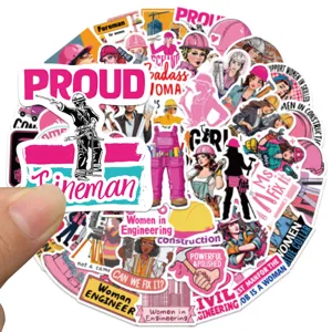 50pcs pegatinas impermeables mujeres en construccion para portatil casco moto maleta