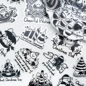 Set de pegatinas PET de Navidad en blanco y negro, pegatinas decorativas retro para portátil.