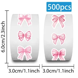 Rol van 500stuks roze strik sticker waterdicht schattige DIY telefoondecoratie