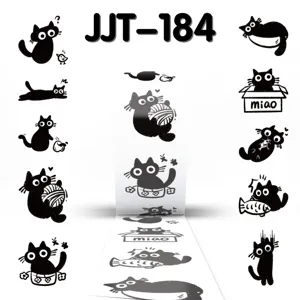 Cartoon black cat sticker roll, 500 sheets per roll, cute diary sealing stickers.