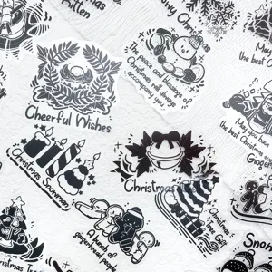 50pcs pegatinas PET de Navidad estilo tinta blanco y negro calcomania linda para telefono y pc
