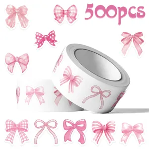 500st roze strik sticker rol waterdicht DIY decoratieve stickers voor telefoons