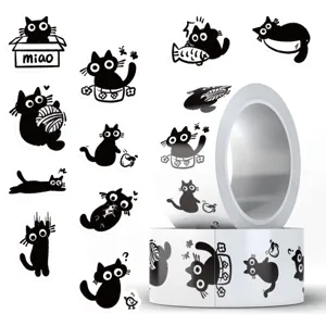 Roll of cute black cat stickers for journaling, planner decoration, and envelope sealing crafts.