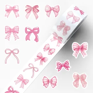 Roze strik stickers rol, waterdichte schattige DIY decoratieve stickers voor journal en telefoon.