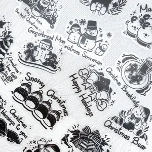 Set de 50 pegatinas navideñas de PET en blanco y negro para portátil, móvil y regalos.
