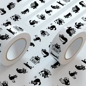 Cute black cat washi tape roll decorative sticker for journaling crafts and gifts.