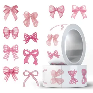 Roze strik stickerrol, waterdichte DIY decoratieve stickers voor laptop en telefoonhoesje.