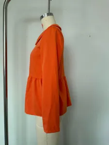 Solid color long sleeve casual blouse with lapel collar and waist pleated detail.