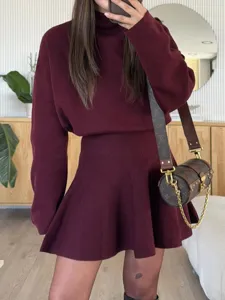 2025 New Women's Knit Sweater and Skirt Set Long Sleeve Turtleneck Autumn Winter Outfit