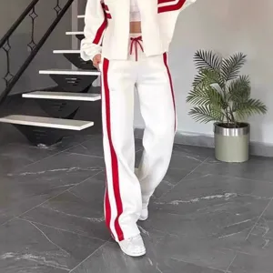 Damen Freizeit Sport Zweiteiler Set Farbblock Reißverschluss Cardigan Jacke Und Weites Bein Lange Hose Anzug Jogging Outfit Loungewear