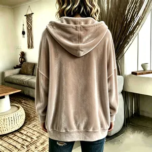 Women velvet hooded sweatshirt casual loose long sleeve solid color autumn winter jacket