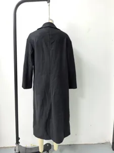 Women black long wool trench coat winter elegant warm outerwear casual lapel overcoat style
