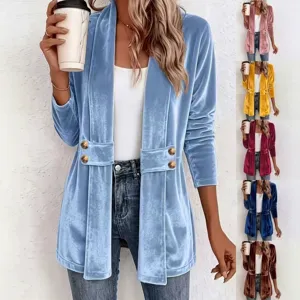 Cardigan Casual a Manica Lunga Aperto sul Davanti da Donna Maglieria Morbida Maglioni Autunnali Medi Larghi Capispalla Doppiopetto