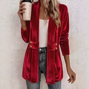 Cardigan da donna in velluto maniche lunghe aperto davanti giacca elegante casual cappotto chic