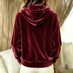 Damen Samt Kapuzenpullover Langarm Freizeitjacke Herbst Winter einfarbig Basic Oberteil