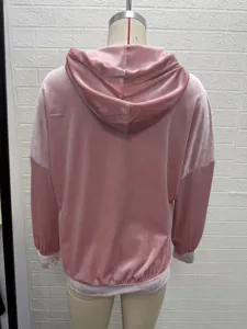 pink velvet hoodie women long sleeve hooded top casual daily wear basic outerwear