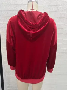 2026 Autumn Winter Women Solid Color Long Sleeve Velvet Hoodie Casual Pullover Top