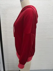 Women's Fashion Velvet Hooded Drawstring Long Sleeve Solid Color Sweatshirt Detail