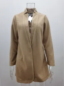 Damen einfarbiger Wollmantel mit Stehkragen Herbst Winter Freizeit Mode Langarm Oberbekleidung.