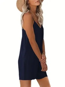 Mujer verano casual color solido tirantes spaghetti suelto bolsillo mono jumpsuit