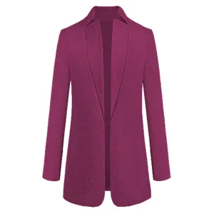 Damen einfarbiger langärmliger Wollmantel Detailansicht, eleganter Stehkragen offenes Design.