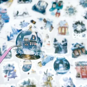 50 Stk. winterblaue Aquarell Aufkleber transparent PET wasserdicht für Laptop Handy Tasse