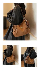 Vintage brown hobo shoulder bag for women, large capacity casual commuter handbag daily use