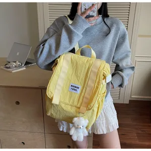 Casual large capacity nylon backpack for women light travel school book bag yellow