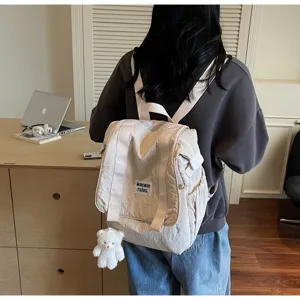 Casual large capacity nylon backpack for women, lightweight versatile travel school bag detail shot