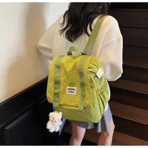 Casual large-capacity nylon backpack for women, lightweight travel school bag with bear.
