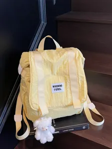 Casual Large Capacity Nylon Backpack Women Travel School Bag Lightweight Versatile Daypack with Cute Pendant