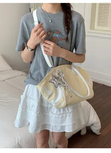 Stylish large capacity polka dot canvas shoulder crossbody tote bag for women daily commute.