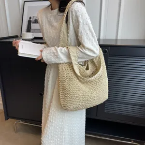 Borsa Tracolla Paglia Tessuta Grande Capienza Estate Spiaggia Secchiello Donna Moda