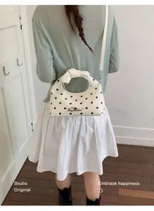 Borsa a tracolla a pois in stile coreano per donna, borsa con manico annodato per uso quotidiano.