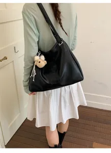 Sac cabas bandoulière noir grande capacité pour femme sac à main quotidien décontracté.
