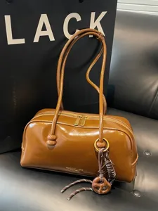 Women Retro Large Capacity PU Leather Pillow Bag Fashion Commute Shoulder Underarm Bag Solid Color Elegant Casual Bag