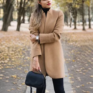 Damen einfarbiger camel Stehkragen Wollmantel elegante Herbst Winter warme Outwear