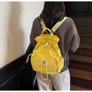 Yellow canvas backpack for women, large capacity casual student school bag for daily use