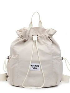 Beige canvas drawstring backpack casual school bookbag lightweight travel daypack bag