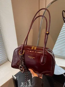 Women Retro PU Leather Underarm Shoulder Bag Fashion Solid Color Commuter Pillow Bag Top Handle Handbag