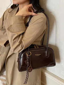 Women stylish patent leather shoulder bag retro brown pillow handbag for daily commute style