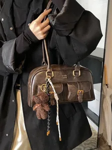 Retro Damen Umhängetasche große Kapazität lässige Vintage Pendler braune Kissen Handtasche.